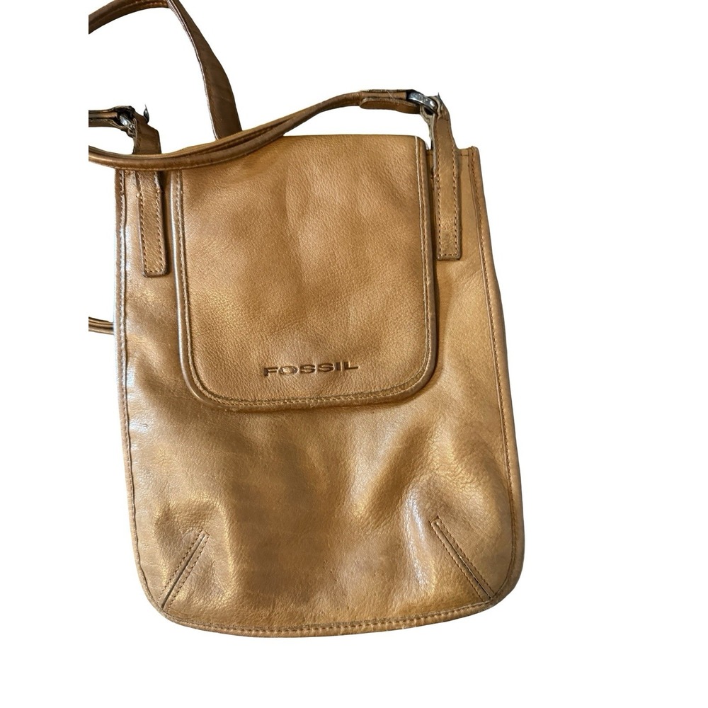 Vintage Fossil small crossbody saddlebag camel‎ brown leather